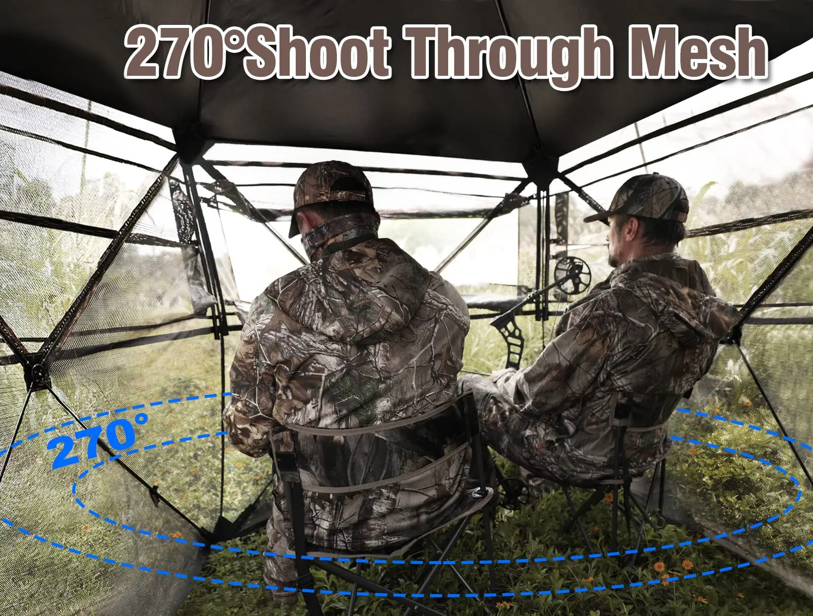Hunting Blind with chair, 270 degree Shoot Through Mesh with Silent Sliding Window, 2-3 Person Ground Stand Pop Up 2