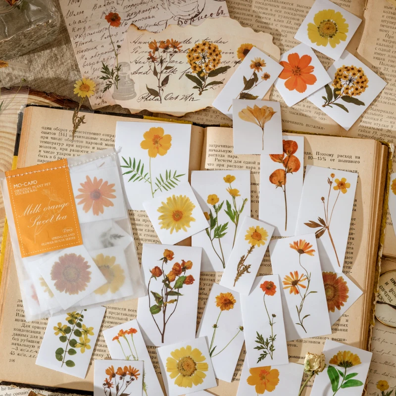 25Pcs/Bag Spring Flower House Decorative PET Stickers Scrapbooking Label Diary Stationery Phone Plant leaves Art Journal Planner