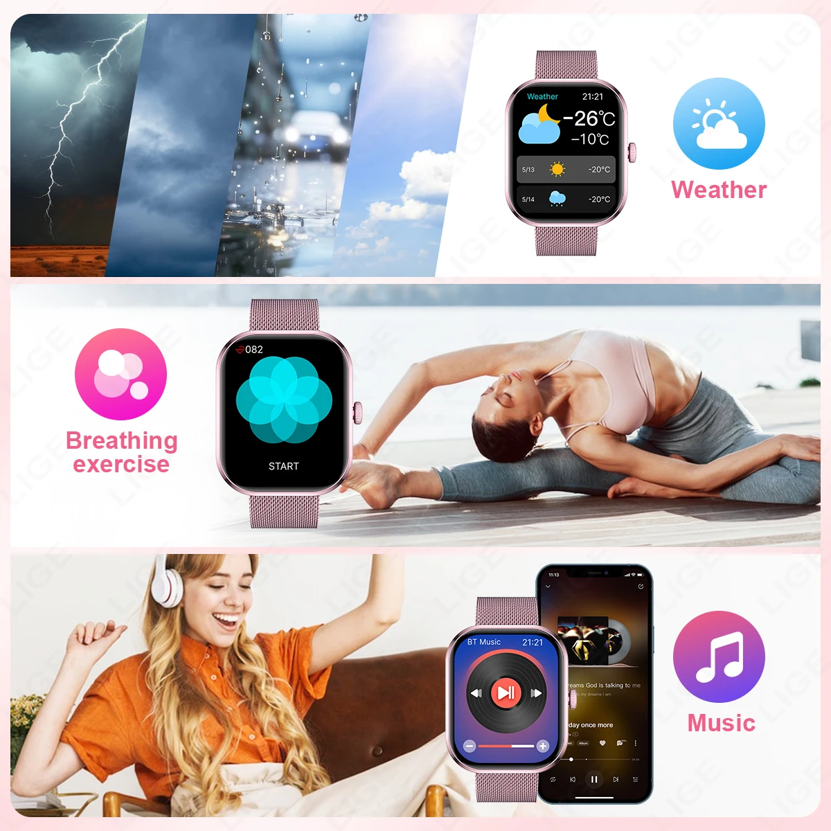 LIGE Multifunctional Smartwatch For All Smartphone Connections Men Bluetooth Call Life Waterproof Watch Sport Smart Watch Women