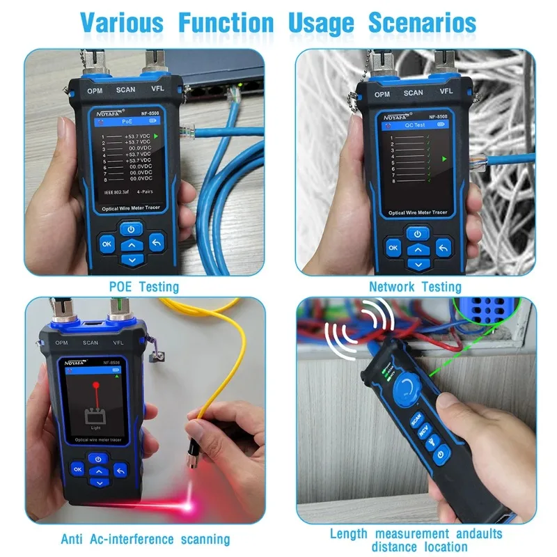 NOYAFA NF-8508 Network Cable Tester LAN Optical Power Meter Tester LCD Display Measure Length Wiremap Tester Cable Tracker 4