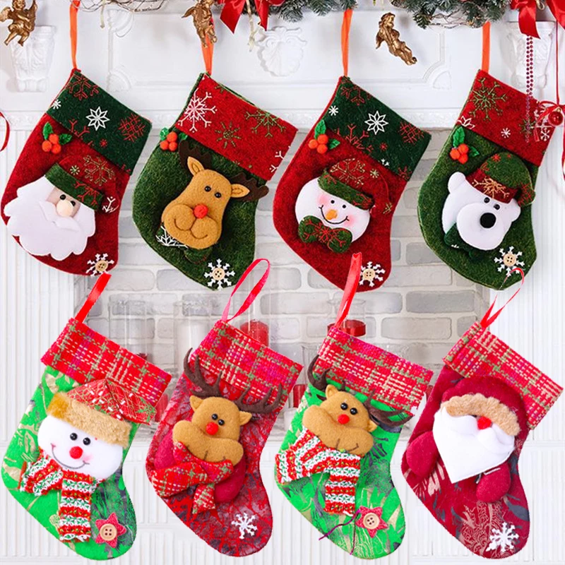 Mini Christmas Hanging Stockings Xmas Tree Ornaments Pendant Small Boots Children New Year Candy Bag Santa Claus Gift Sock Decor christmas stockings