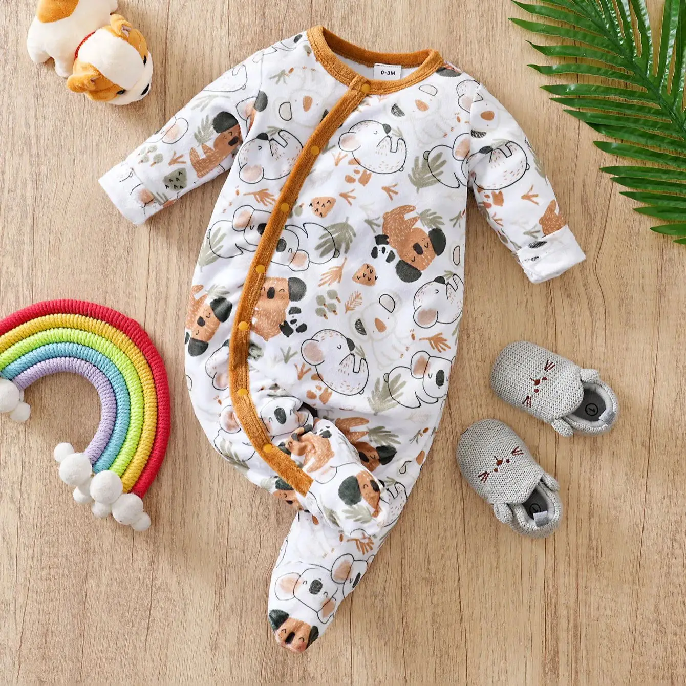 2pcs Newbaby foot jumpsuit Embroidered koala 0-12 months winter comfortable long sleeves，Baby Boy's girls Clothing, As Gift 3