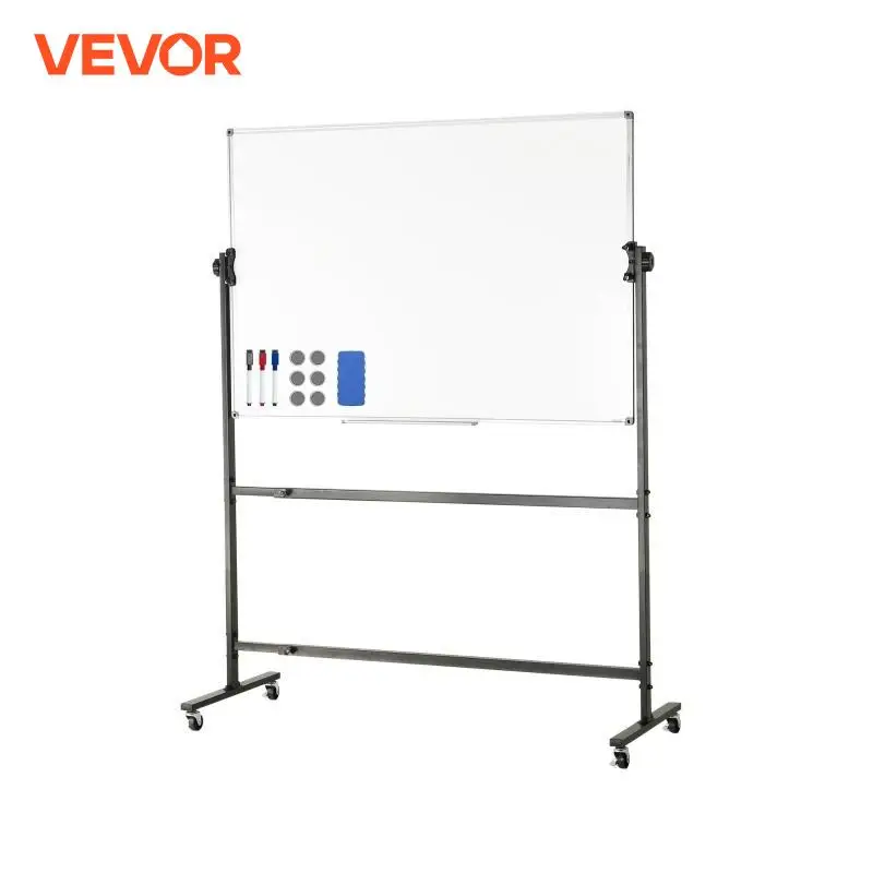 VEVOR Rolling Whiteboard 48x32 inch Double-Sided Magnetic Mobile Whiteboard 360&deg; Reversible Adjustable Height Dry Erase Board