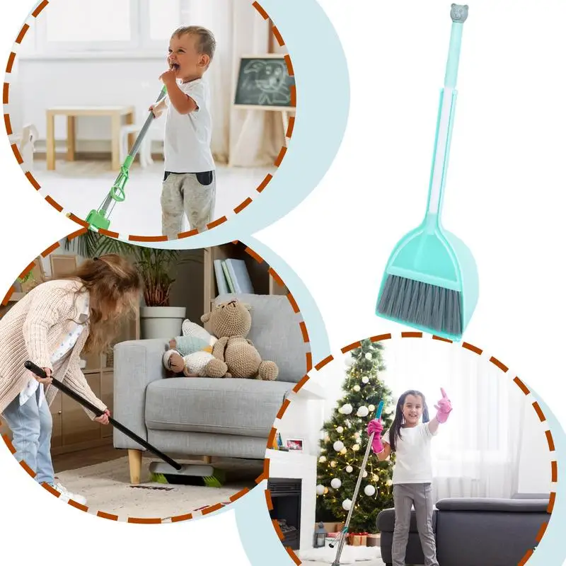 Broom And Dustpan Housekeeping Pretend Play Set Children Cleaning Tool For Boy Girl Toddler Play Toys