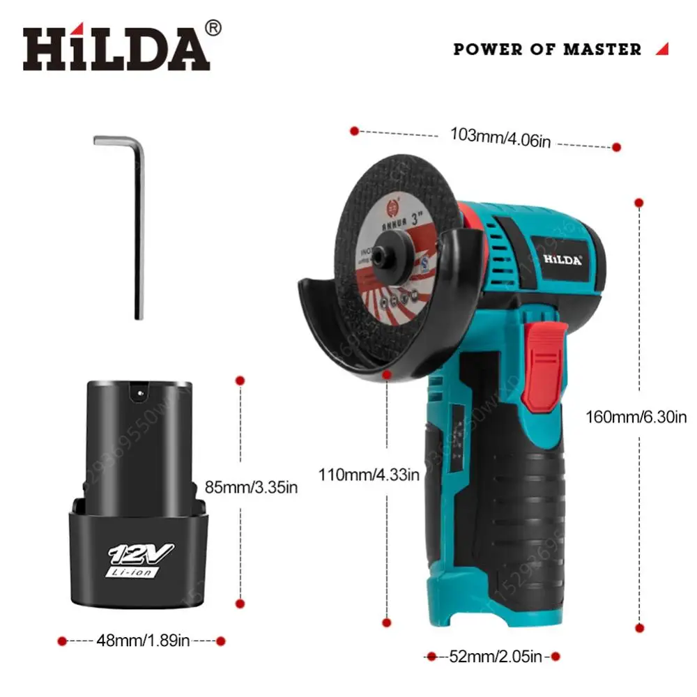 12V 300W Lithium Battery Mini Angle Grinder Diamond Cutting Polishing Grinding Machine 19500rpm Cordless Electric Angle Grinder Angle Grinder Electric Angle Grinder