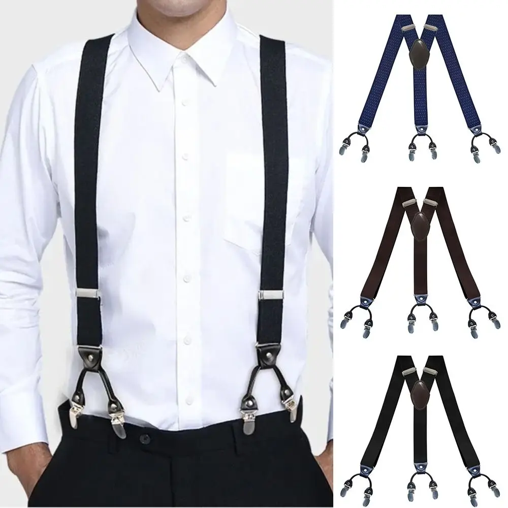 

3.5cm Wide Braces Suspenders Adjustable Strap Clip 6 Clips Trouser Straps Belt Wedding Party Y Shape Elastic Braces Men Women