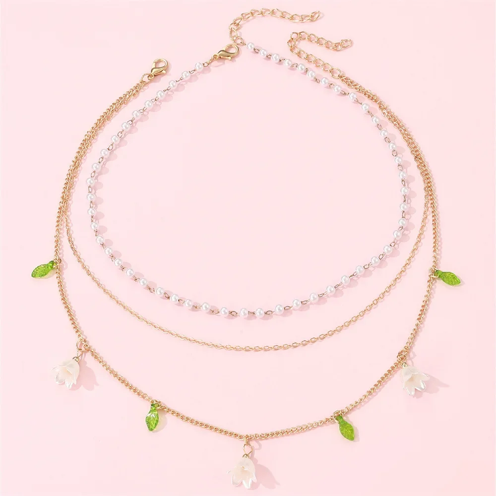 Bohemian Style Flower Women's Necklace Multi-layered Lmitation Pearl Exaggerated 2024 Luxury Clavicle Chain For Women Jewelry