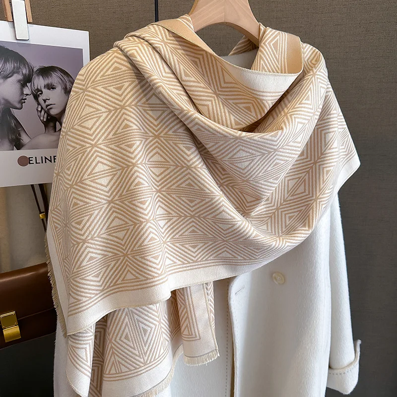 

Winter 190X65CM Thick Scarves Female Popular Cashmere Bandana New Style Blanket Large Wrap Shawls Luxury Brand Warm Fringe Scarf
