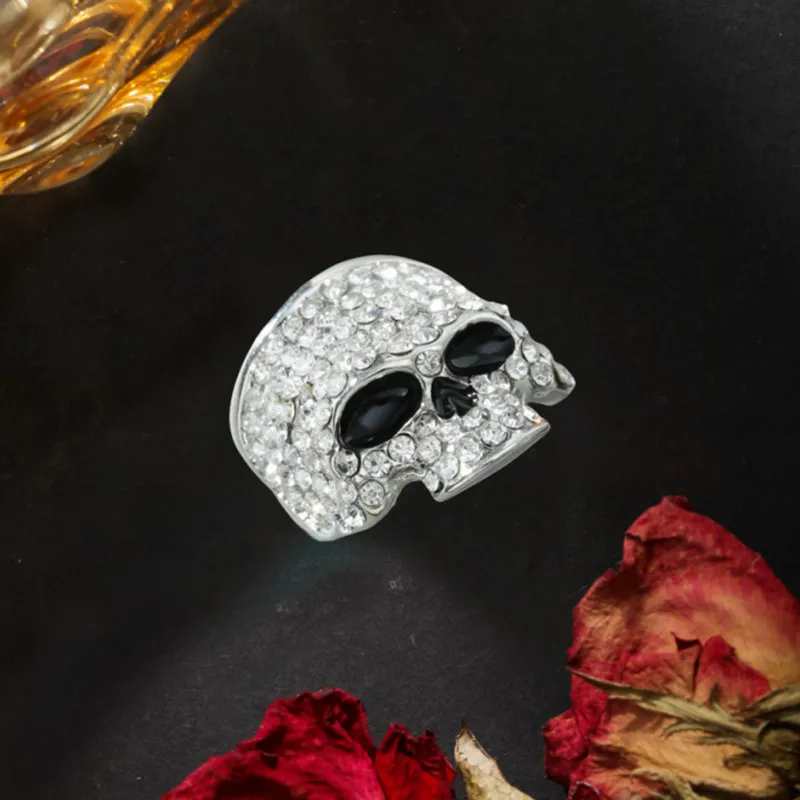 Gothic Skull Finger Rings for Men Women Rock Hiphop Crystal Black/Silver Color Ghost Head Biker Ring Punk Fashion Jewelry Gifts 4