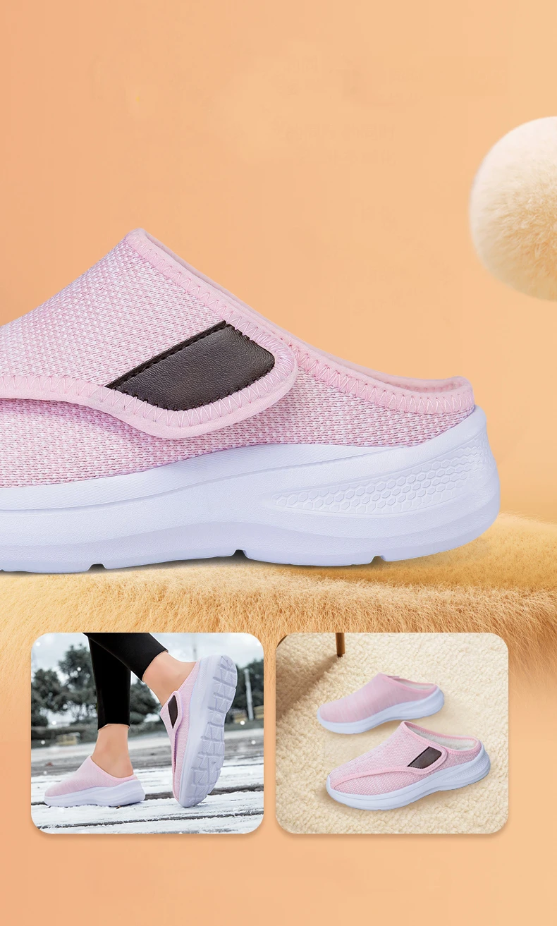 Frauen Winter Hausschuhe Warme Plüsch Breite Füße Geschwollene Indoor Hause Hausschuhe Damen Daumen Eversion Anpassung Diabetiker Schuhe Große Größe – Detail 9