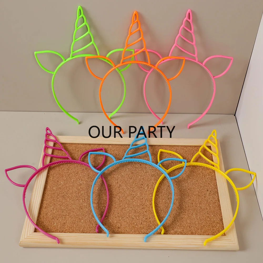 6 Stück buntes Einhorn-Thema, Kunststoff-Stirnband, Mädchen-Haarband für Kinder, Geburtstag, Gastgeschenke, Babyparty, Gastgeschenke, Pinata-Füller