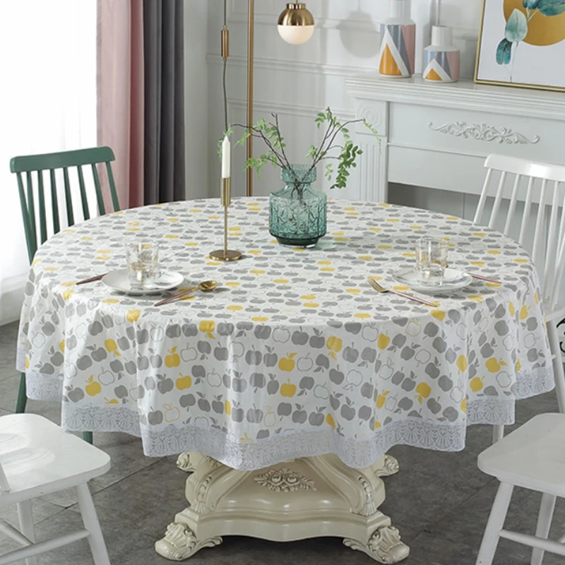 PVC Lace Tablecloth Waterproof Oil-proof Round Table Cloth Printed Home Dining Table Cover For Wedding Party Decor table cloth