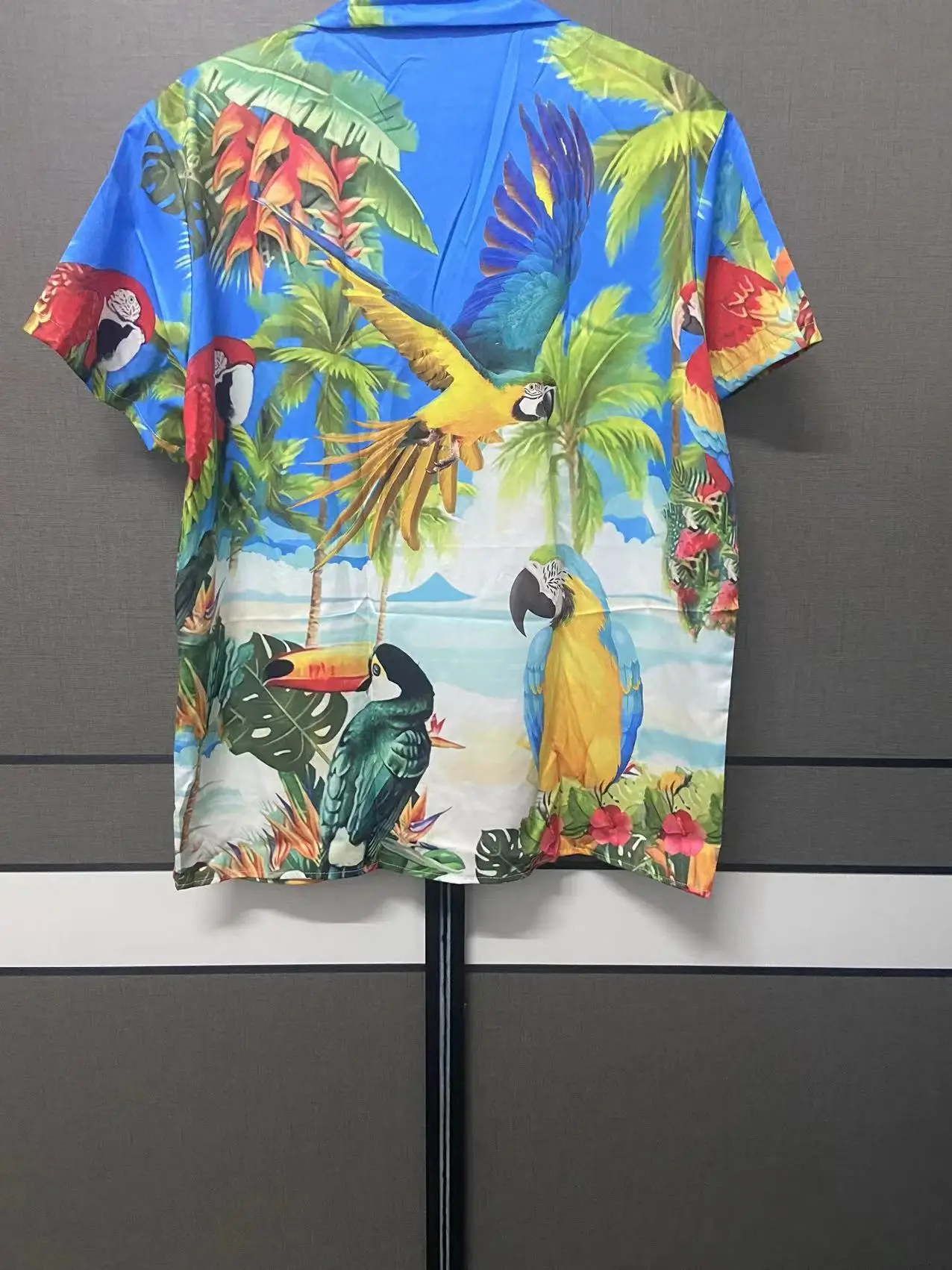 Mens Hawaiian Shirts Parrot Print Summer Short Sleeve Turn-down Collar Streetwear Loose Vacation Beachwear Camisa hawaiian shirt