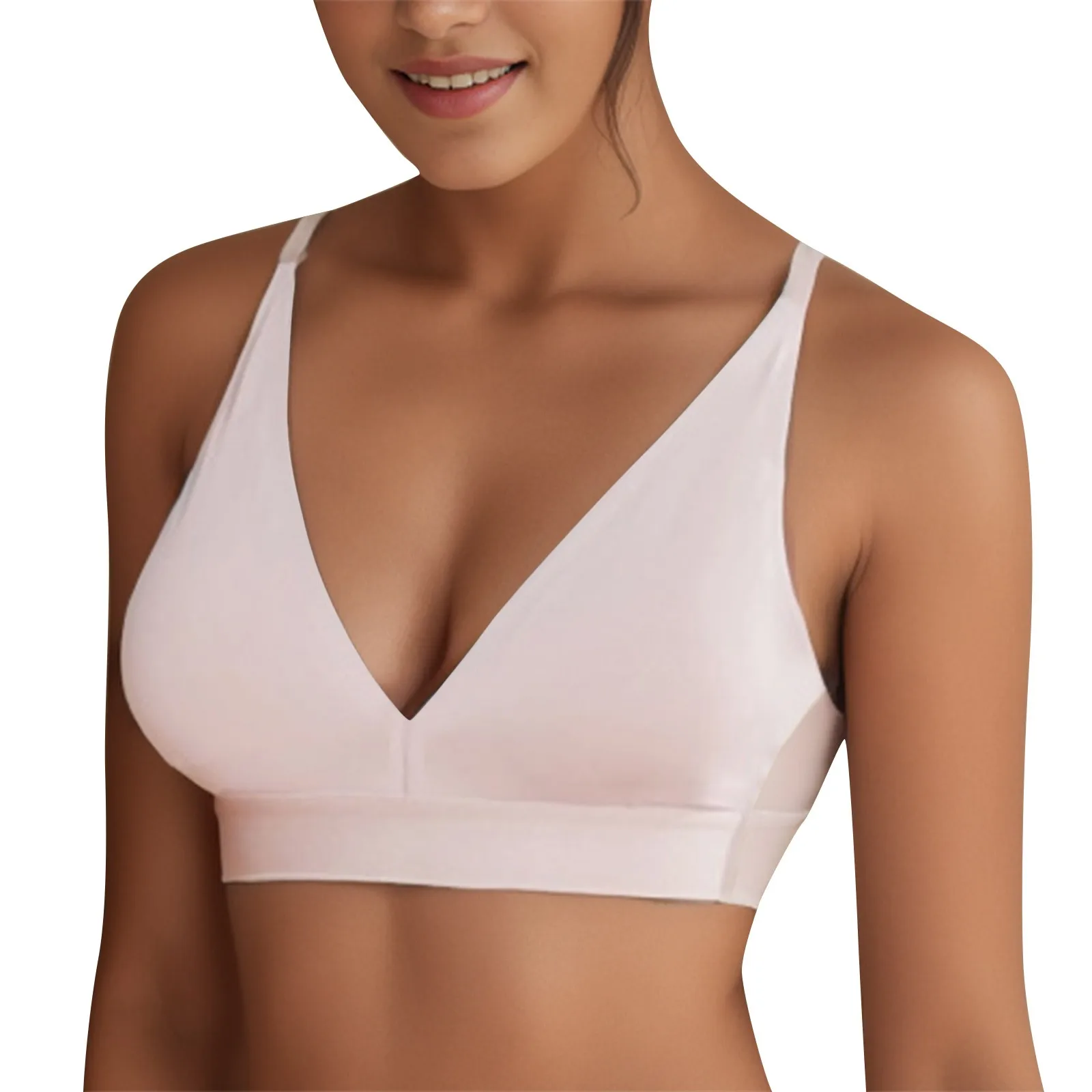 

Solid Color Sexy V Neck Seamless Women Underwear One-piece Comfortable Breathable Adjustable Wire Free Gather Thin Mold Cup Bras