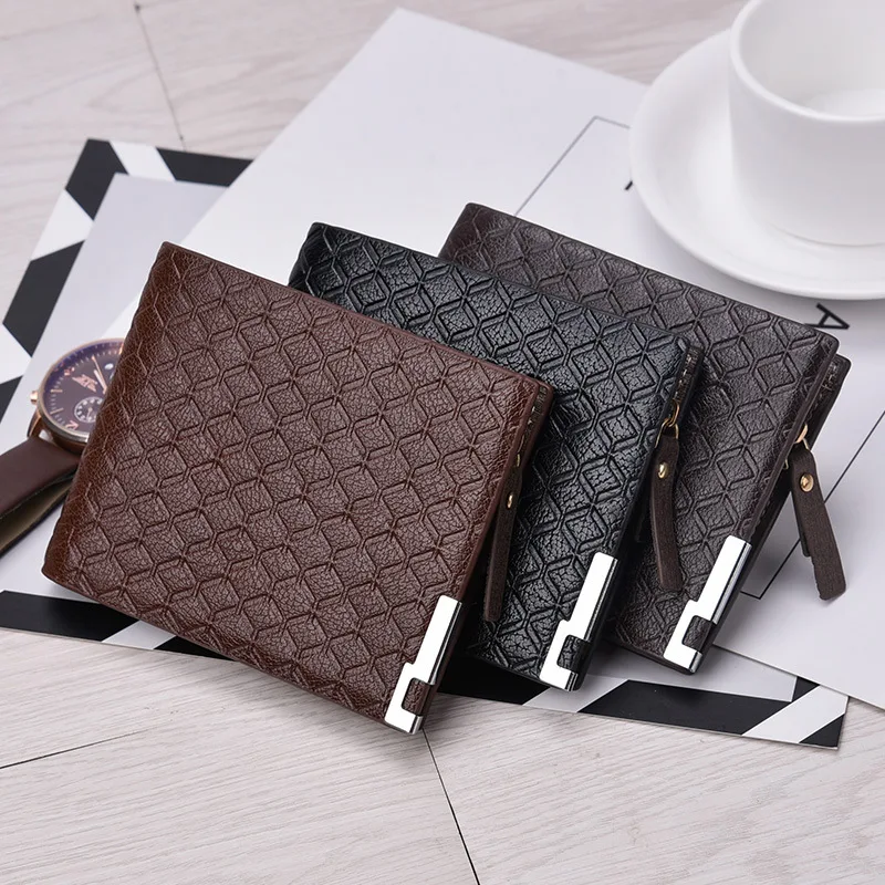 

Men's Wallet Multiple Card Holder Wallet Business Short PU Leather Embossed Hardware Zipper Coin Pocket Leisure Purse Card Case
