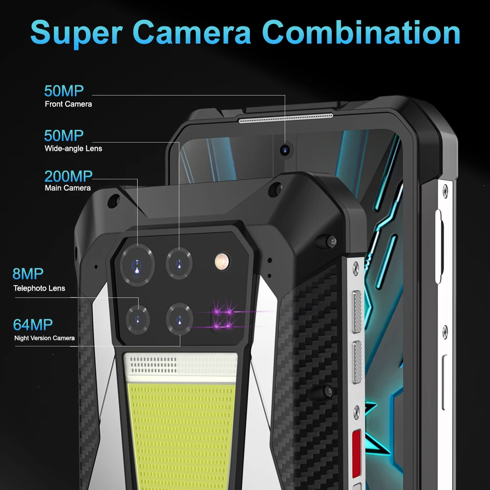 Unihertz 8849 Tank 3 NFC 5G Rugged 32GB 512GB 23800mAh 120W Charger Dimensity 8200 200MP AF Camera 120Hz Led Light Android 14 5