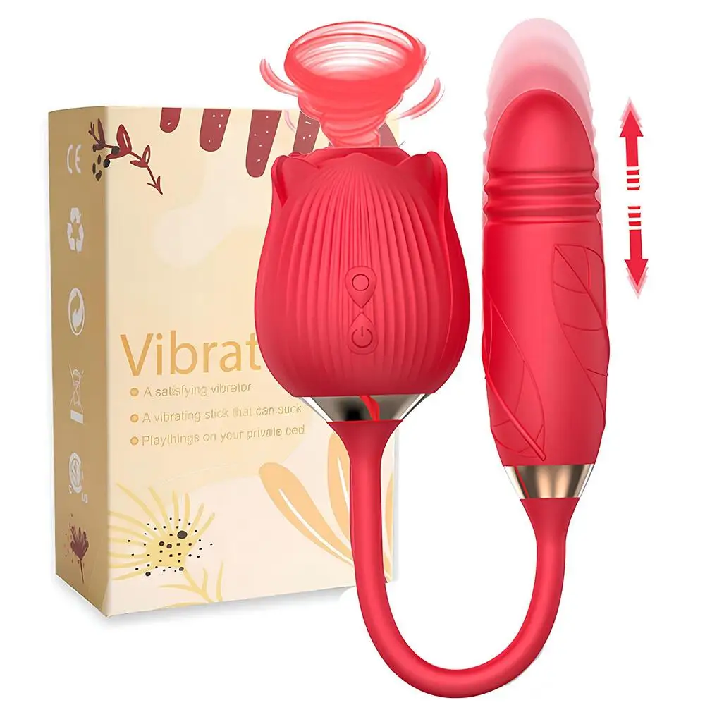 Mooligirl Rose Vibrator Dildo Sex Toy for Women with Thrusting G-Spot Function And 10 Sucking Modes for Anal Play