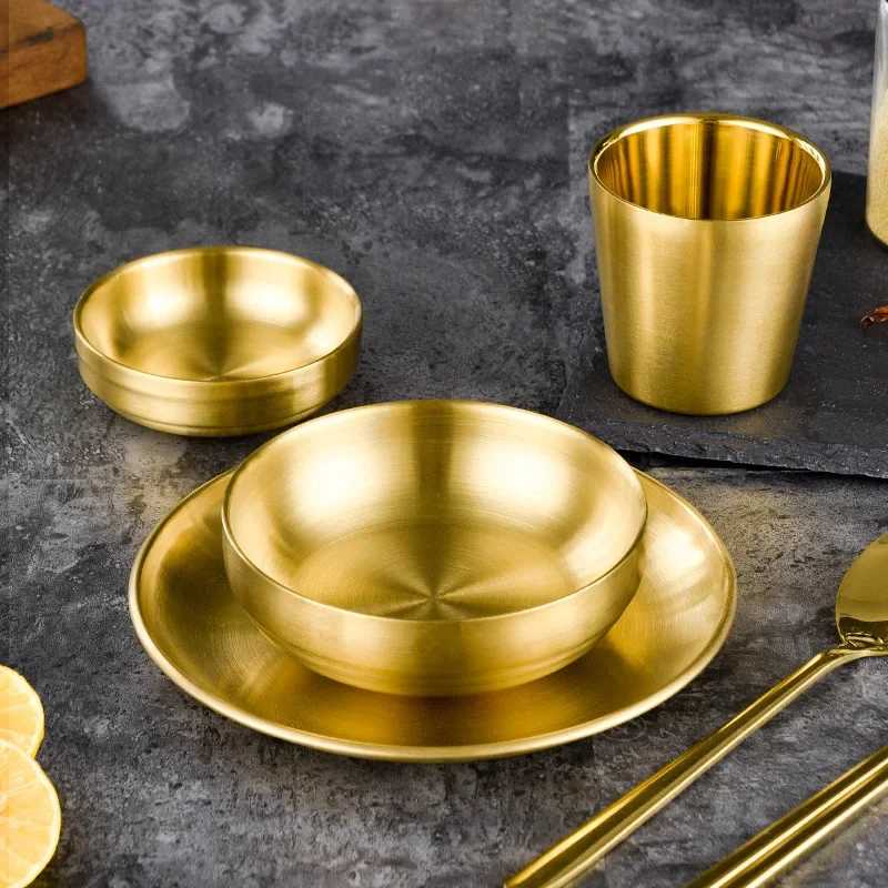6Pcs Stainless Steel Korean Tableware Set Barbecue Restaurant Cup Spoon Chopsticks Dinner Plate