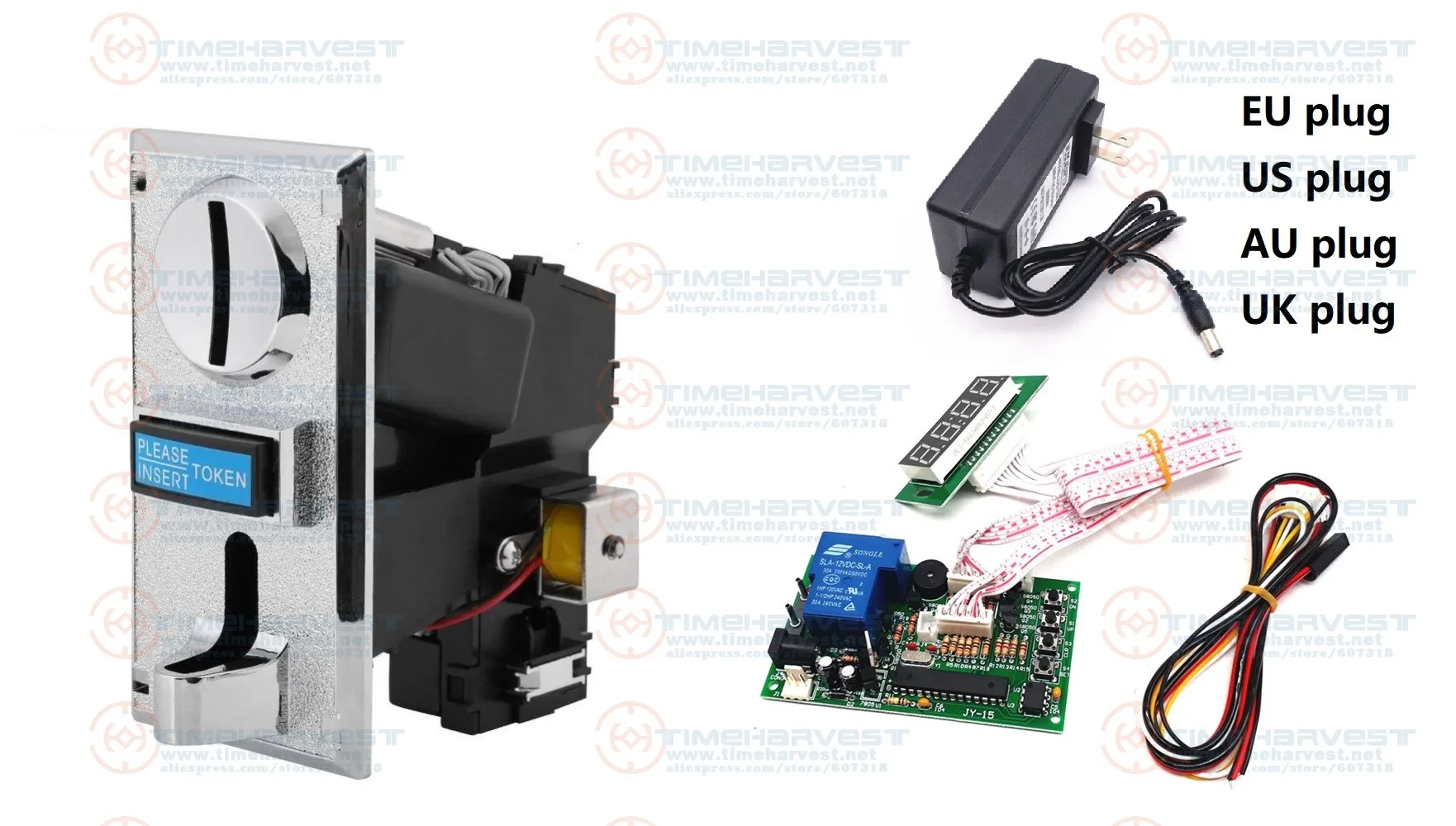 

Набор для монет с таймером, устройство для управления монетой с переключателем монет и платой таймера для игровых автоматов кафе, стиральных машин