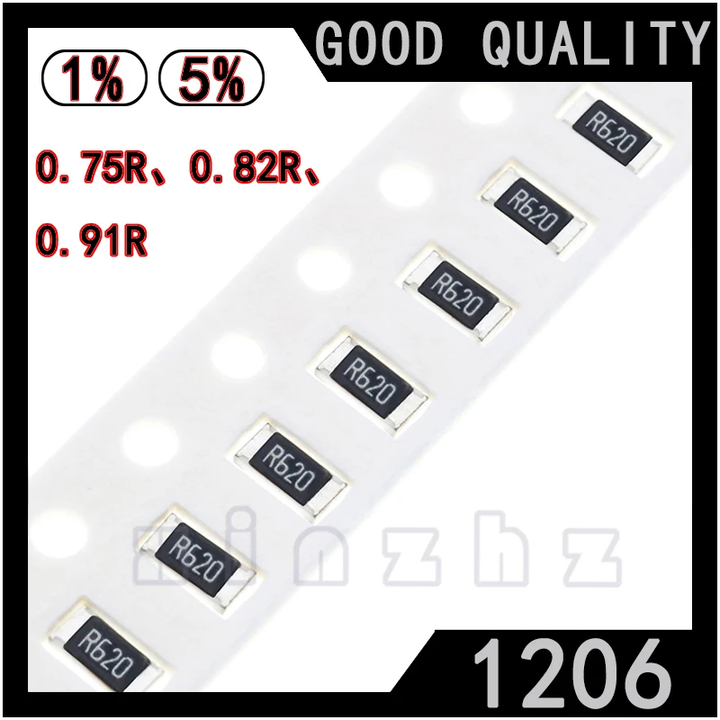 

50PCS SMD 1206 Chip Resistor 5% High Precision Chip Fixed Resistance 0.75RΩ 0.82R 0.91R Screen Printing R750 R820 R910