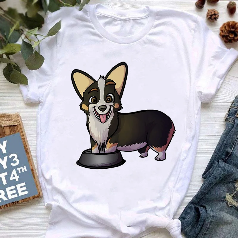 thumbnail image 1 of Bonita camiseta con estampado galés de Corgi para niños, ropa para niños y niñas, camiseta de manga corta de verano 2024 de Harajuku para niños, camiseta para amantes de los perros, 1 of 5