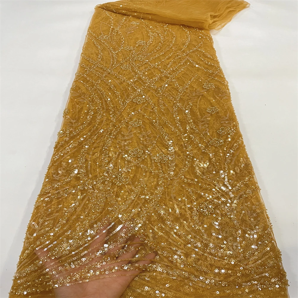 

Luxurious African Sequin Beaded Tulle lace Fabric 2023 High Quality Embroidery Teal Lace French Mesh Tulle Lace for Dress FJ-200