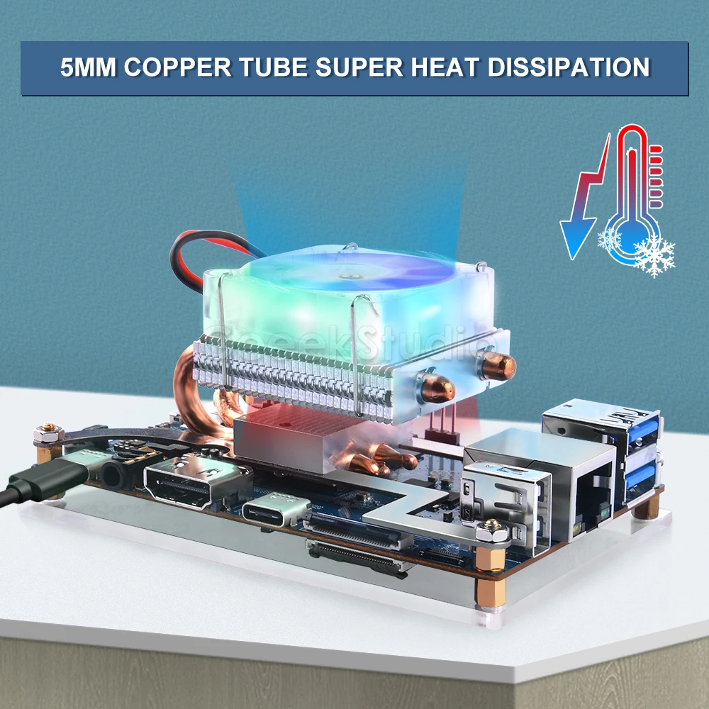 Orange Pi 5/5B Low-profile Radiator CPU RGB LED Light Ice Tower Cooling Fan