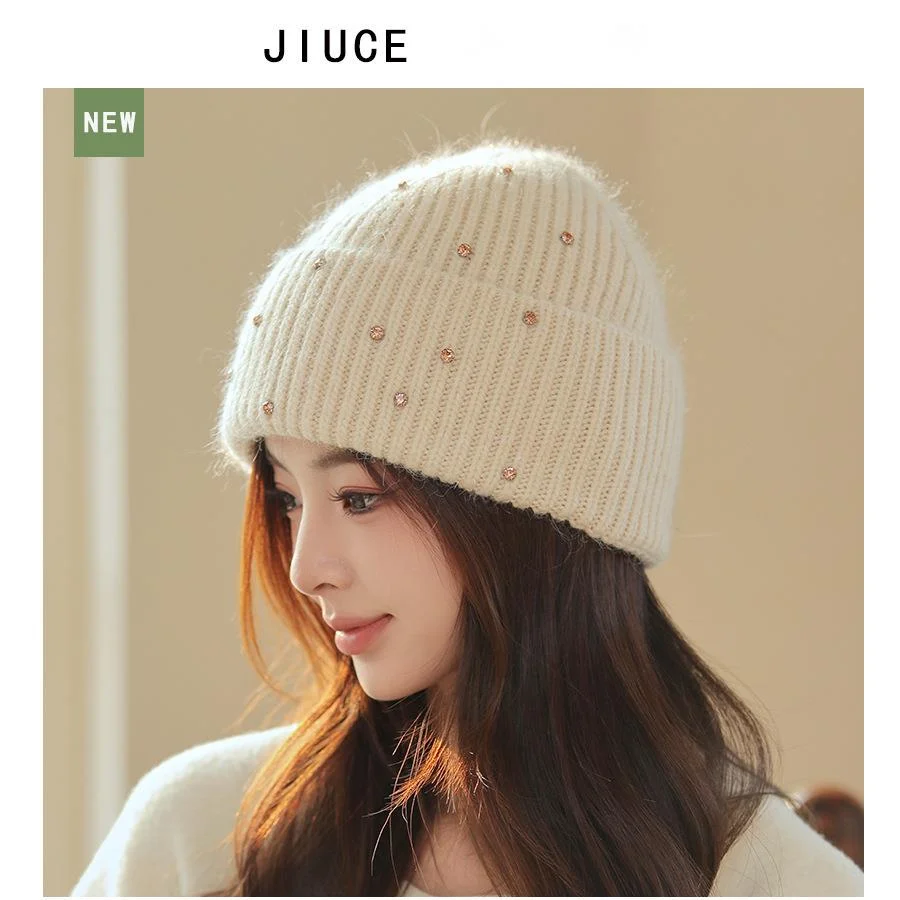 Neue leichte, luxuriöse Wintermütze aus Kaninchenhaar von Xiaoxiangfeng in Diamantfarbe für Kinder, neue sanfte Feen-Strickmütze aus Korea, verdickte, warme Mütze_voghion.com