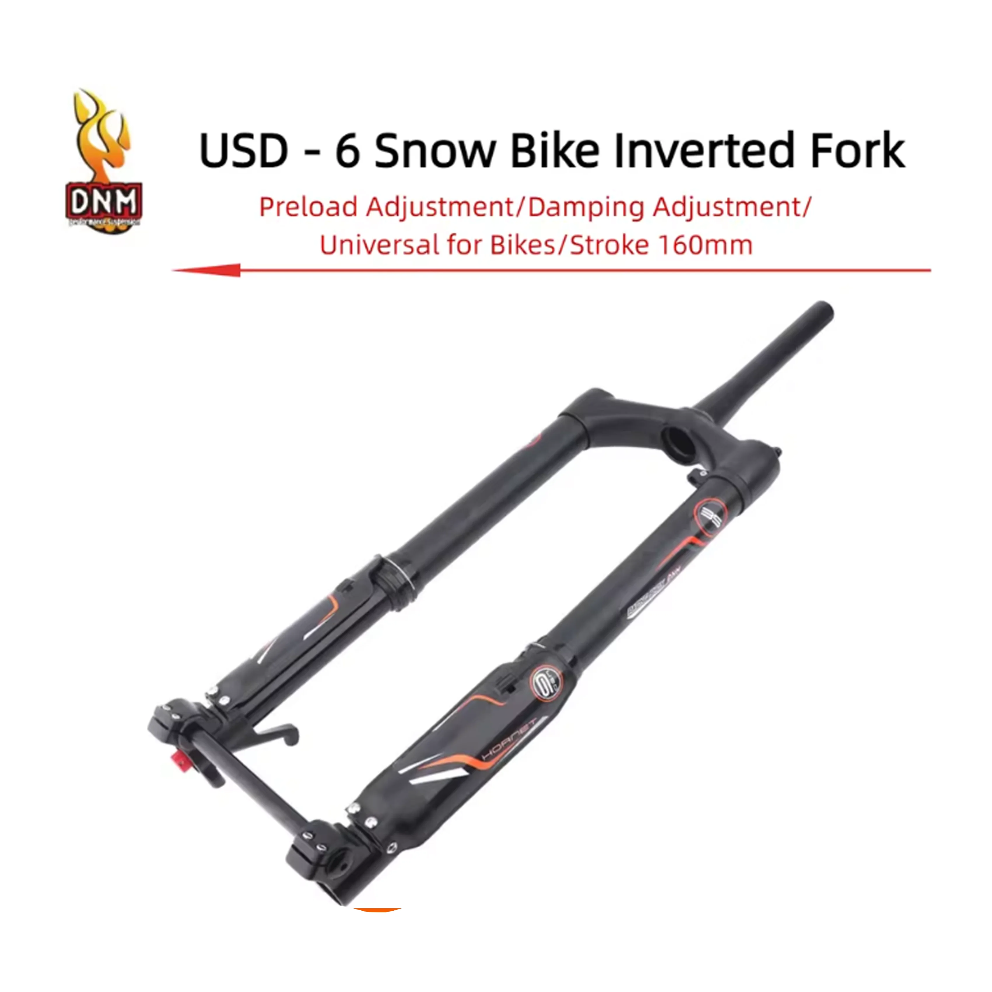 DNM 550mm USD-6 FAT 26/27.5인치 역방향 프론트 포크 코일 스프링 스노우 비치 팻 바이크 160mm 트래블 15*150mm 액슬 테이퍼 튜브