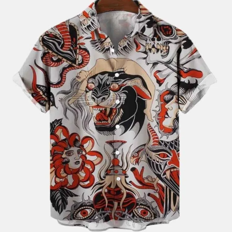 Hawaiian Men's Casual Floral Shirt Short Sleeved Dragon Pattern 3D Printing Original Summer Oversized Street Top-level Sale 2