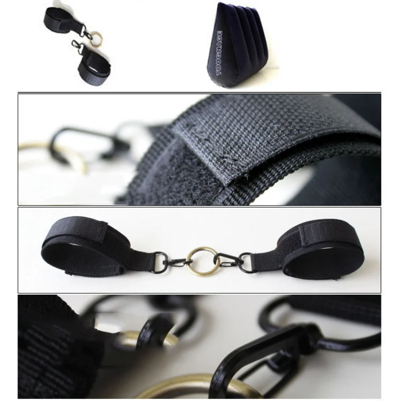 Inflatable Sexual Sex Pillow Triangle Cushion Position Aid Sex Furniture Body Pad Open Mouth Gag Eye Mask Hand Ankle Cuffs Set