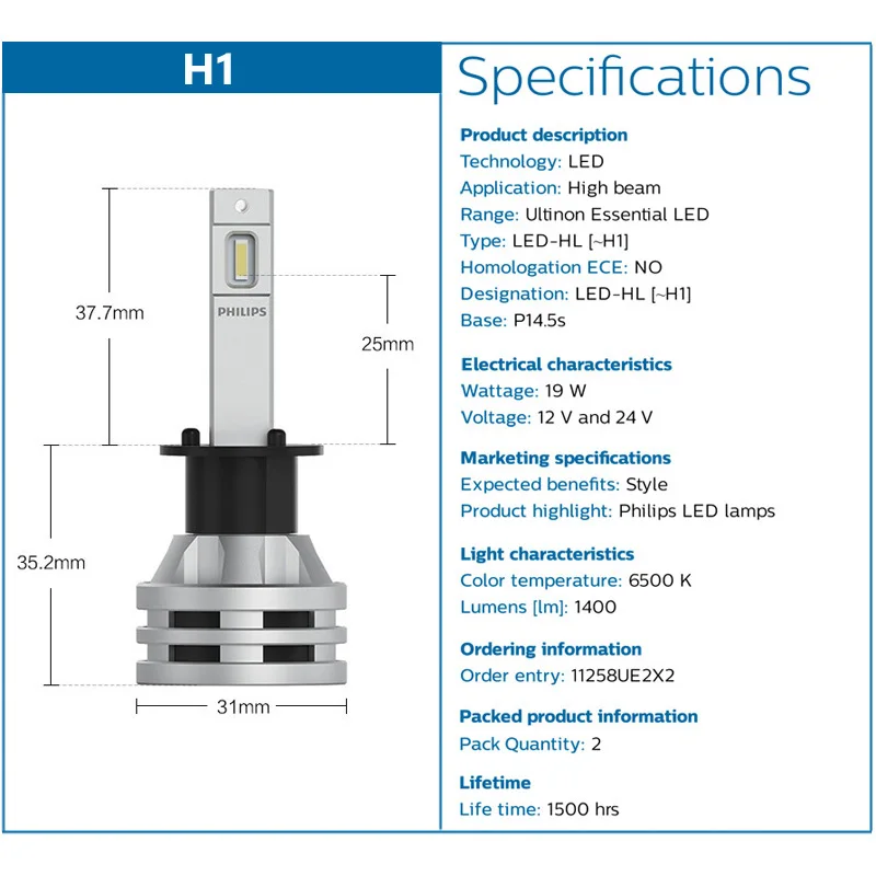 Philips H1 Ultinon LED Bulb 11258XUX2