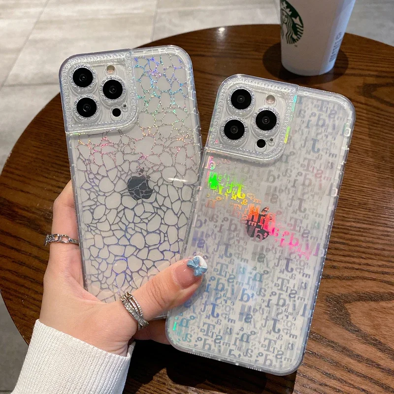 

Прозрачный чехол для телефона iPhone 14 13 12 11 Pro Max Mini X XR XS Max 14 7 8 Plus, роскошный блестящий чехол-накладка с лазерной бумагой