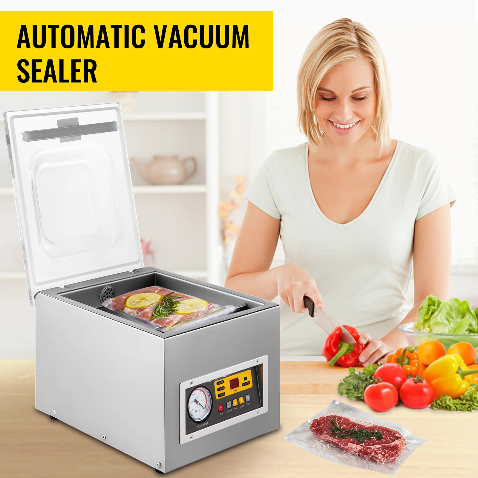 VEVOR Commercial Vacuum Sealer Packing Machine DZ-260S Food Vacuum Sealing Machine for Kitchen Meat Fruit Bag Packaging Sealer