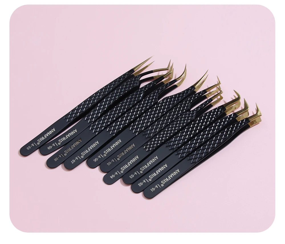 ANNAFRIS High-end Faser Spitze Wimpern Pinzette Edelstahl Gerade Kopf Gebogene Spitze Wimpern Verlängerung Pinzette Make-Up-Tools – Detail 10