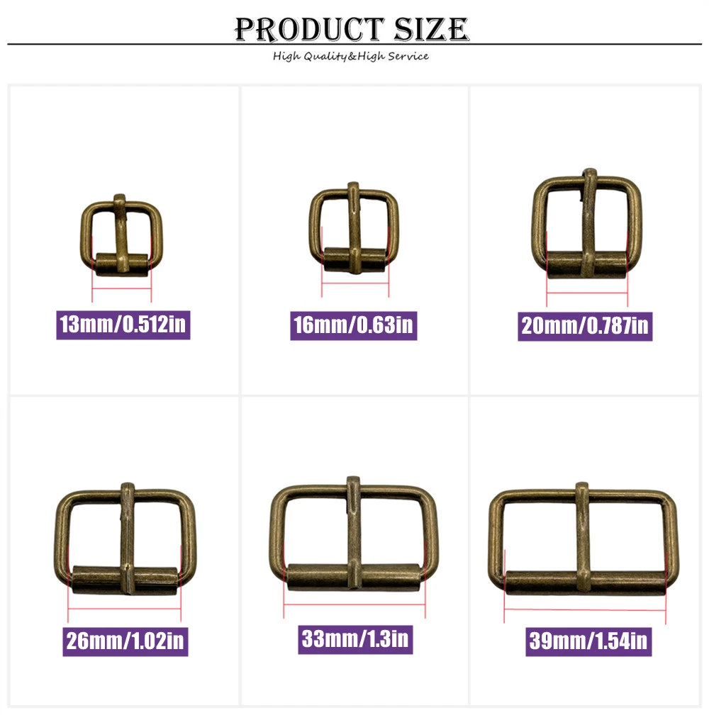 Set of 5 Metal Roller Buckles for Belts and Accessories