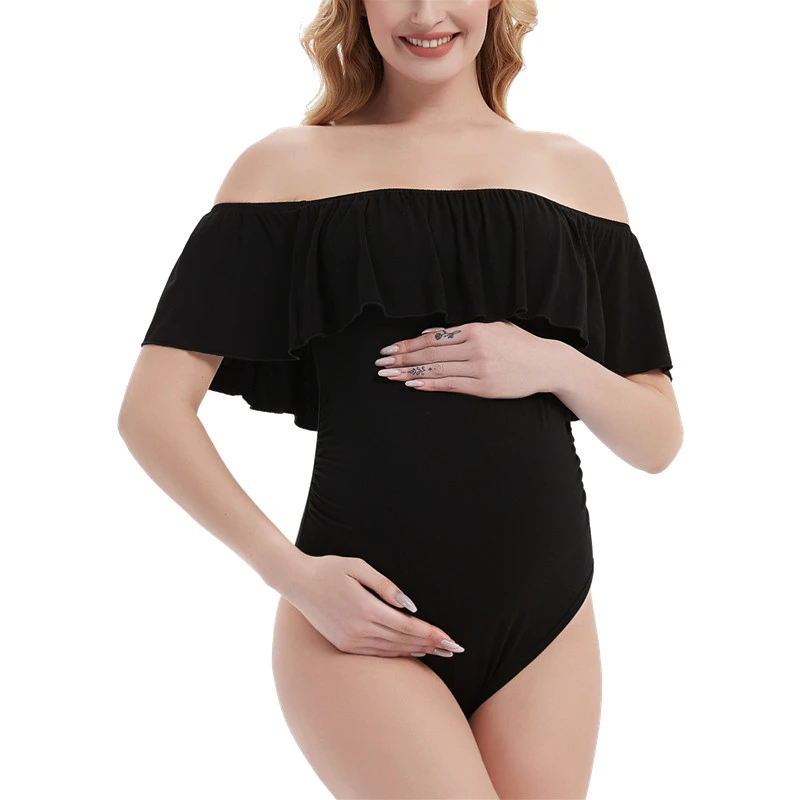 second hand maternity clothes Maternity Photo Shoot Bodysuit Off Shoulder Ruffles Summer Pregnancy Pictures Props Women Clothes maternity shops near me