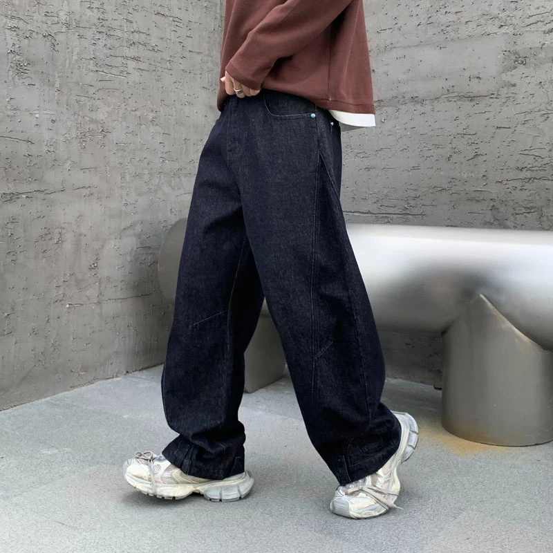 Skateboard Loosen Fit Black Wide Leg Lattern Jeans Men Baggy Clothes Male's Hallen Pants 3