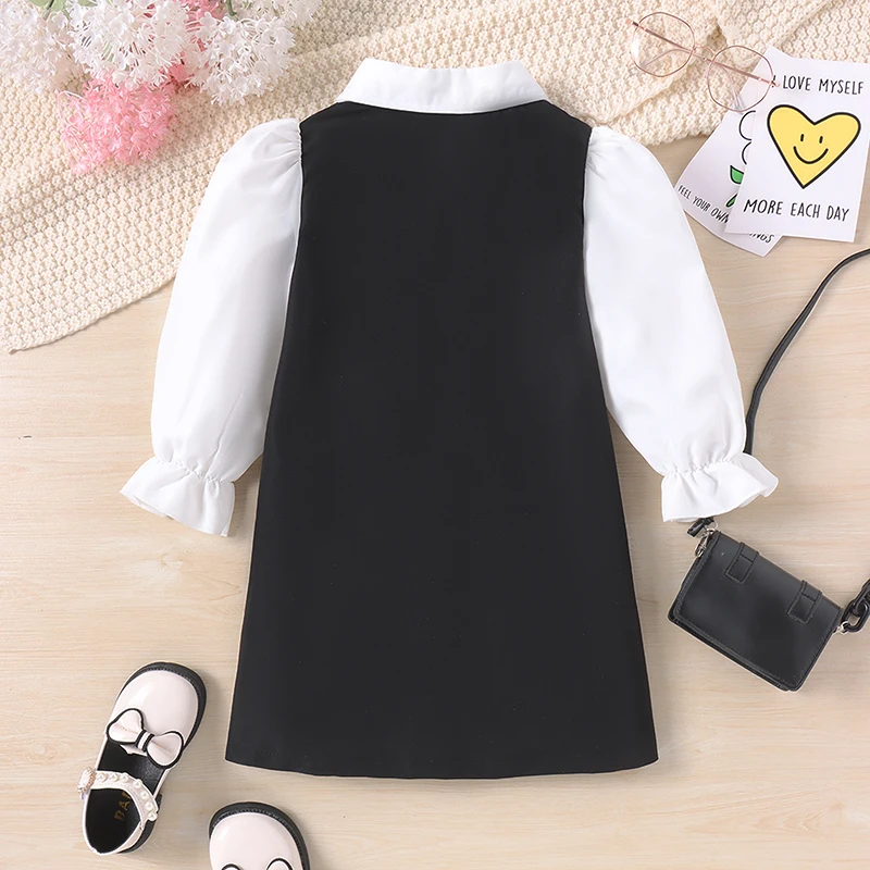 4-7 years Kids Girl Fall Dress Academic Style School Formal Long Sleeve Lapel Collar Uniform Dress Kids A-Line with Tie