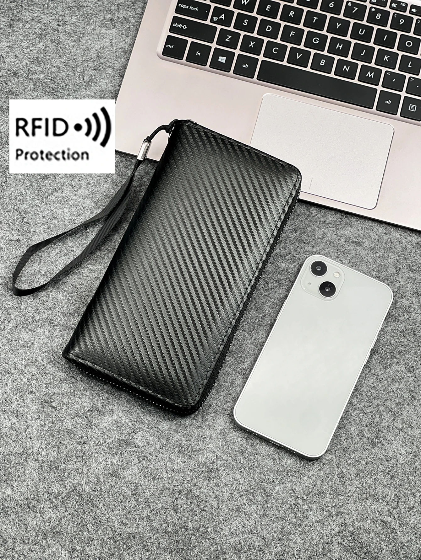 Modische, minimalistische, lange Geldbörse aus Kohlefaser für Herren, großes Fassungsvermögen, mehrere Kartenfächer, mobile Geldbörse, RFID-Geldbörse