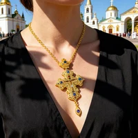 Collier Croix pectorale orthodoxe de luxe, plaqué or avec accents de cristal violet, icône crucifix pour la liturgie et la dévotion des prêtres 3