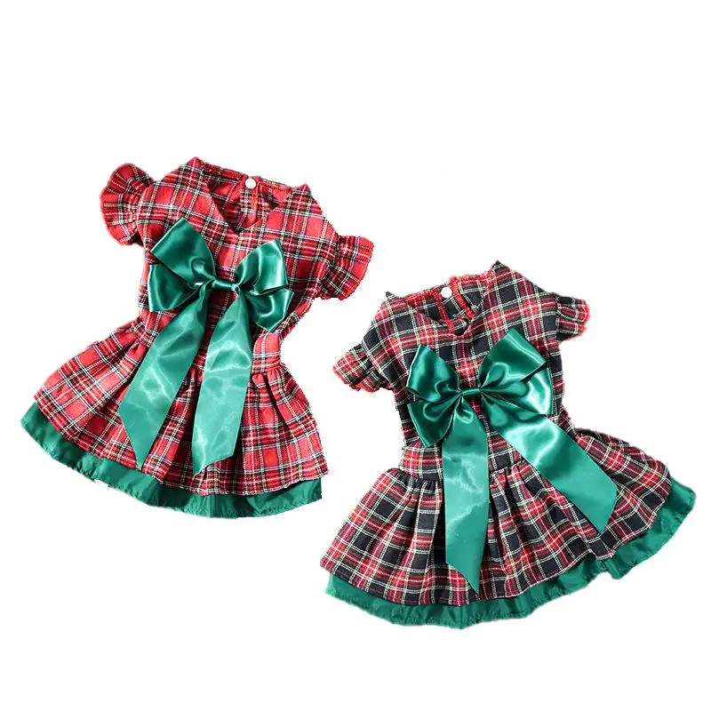 Christmas Plaid Dog Dress Classic Holiday Pet Outfit With Ruffle Sleeves, Festive Apparel For Small Dogs & Puppies Poodle Winter_voghion.com