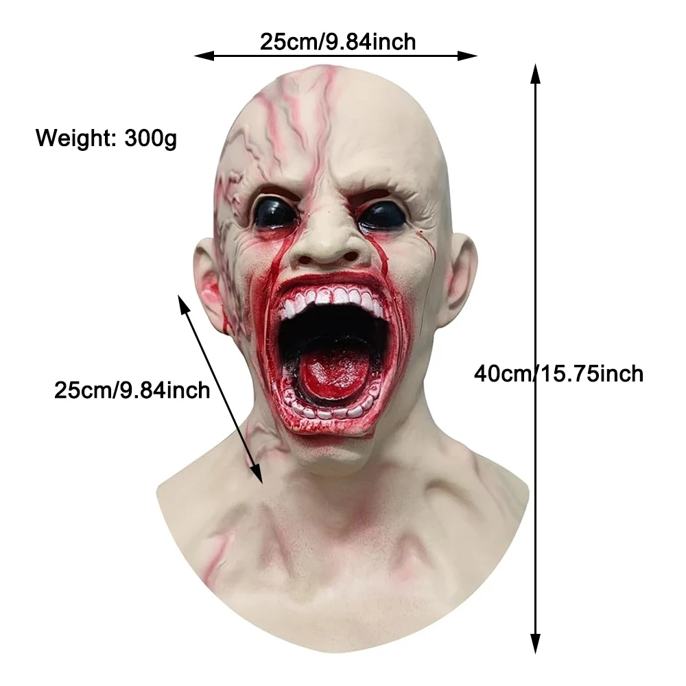 Máscara de Látex de Vampiro de Terror con Dientes, para Fiesta de Halloween, Disfraz Completo, Máscaras de Terror para Hombres, Cosplay, Accesorio de Halloween