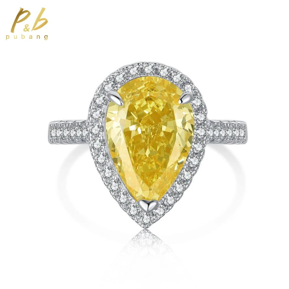 

PuBang Fine Jewelry 100% 925 Sterling Silver Yellow/Pink Created Moissanite Diamond Ring Engagement for Women Gift Free Shipping