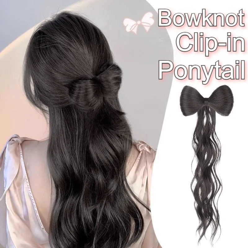 14 pouces paresseux nœud papillon queue de cheval Extension de cheveux pour les femmes coréen bouclés postiche queue de cheval avec pinces à cheveux naturel faux cheveux perruques