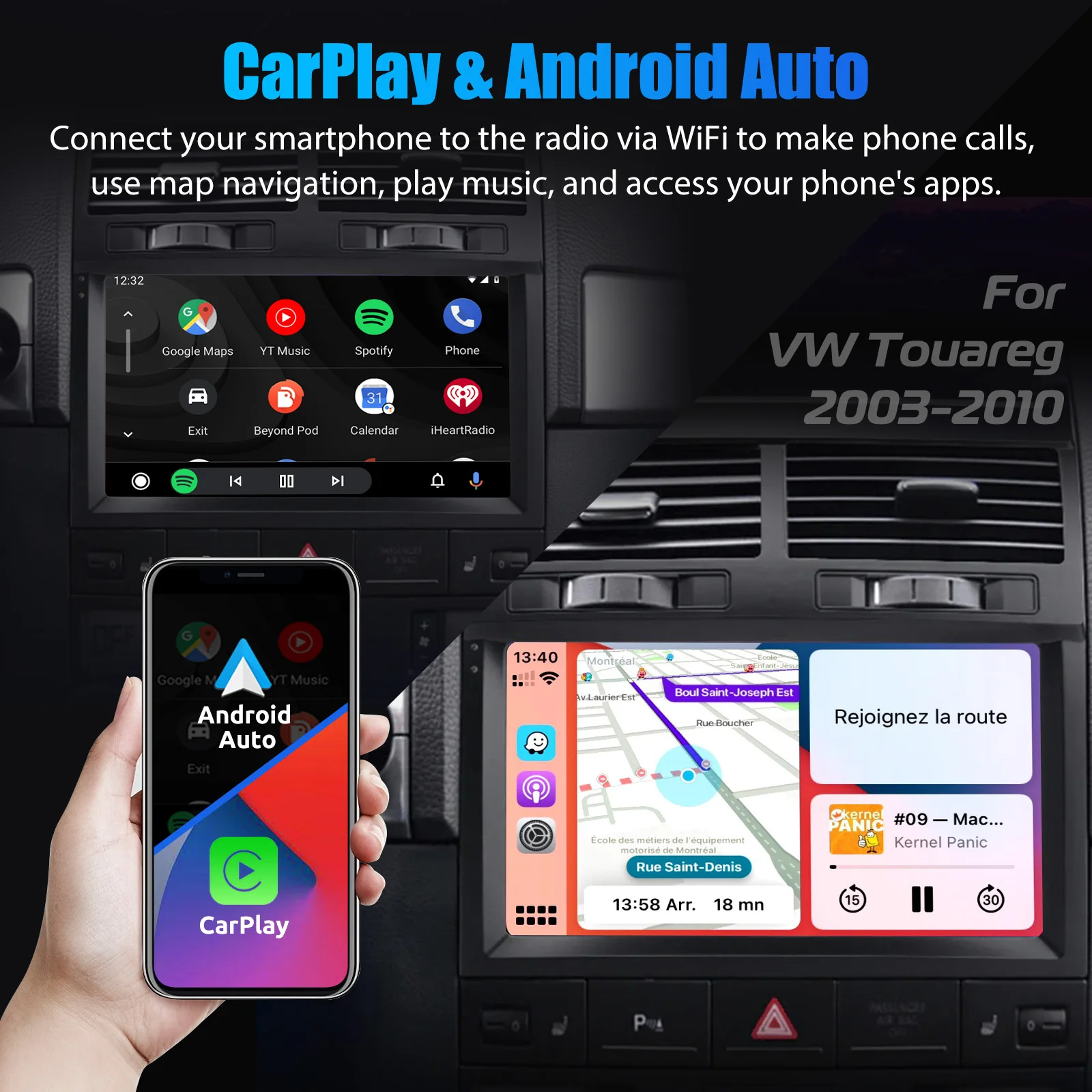 ESSGOO Autoradio Android15 9" 4+64G / 2+32G für VW Touareg 7L 2003-2010 Wireless CarPlay Android Auto GPS Navigation WiFi FM RDS Mirror Link USB Bluetooth Lenkradsteuerung CANBUS Touchscreen – Detail 14