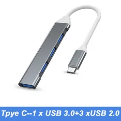 4 - Port USB - C Multi - Function Hub with OTG Adapter Support (Gray - Type C)