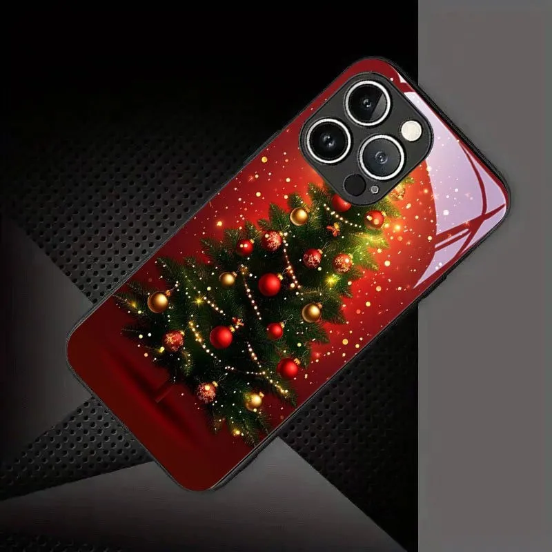 Festive Red Christmas Tree Pattern Phone Case - Glass & Silicone Cover