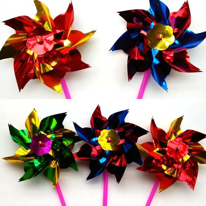 100Pcs Plastic Windmill Rainbow Pinwheel Wind Spinner Garden Yard Lawn Party DIY Decor Set Kids Outdoor Toys Gifts Random Color