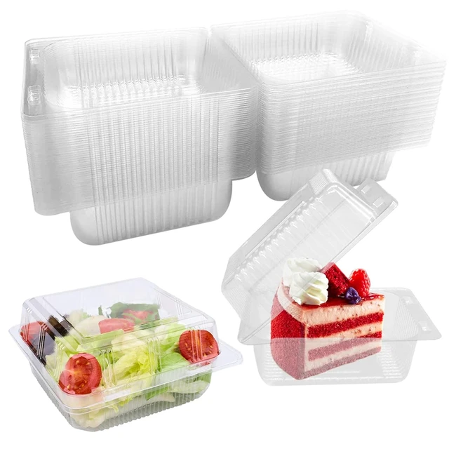 100 Pcs Clear Hinged Plastic Containers with Lids,Individual Cake Slice  Containers,Square Plastic Food Container,Disposable Clamshell Take Out